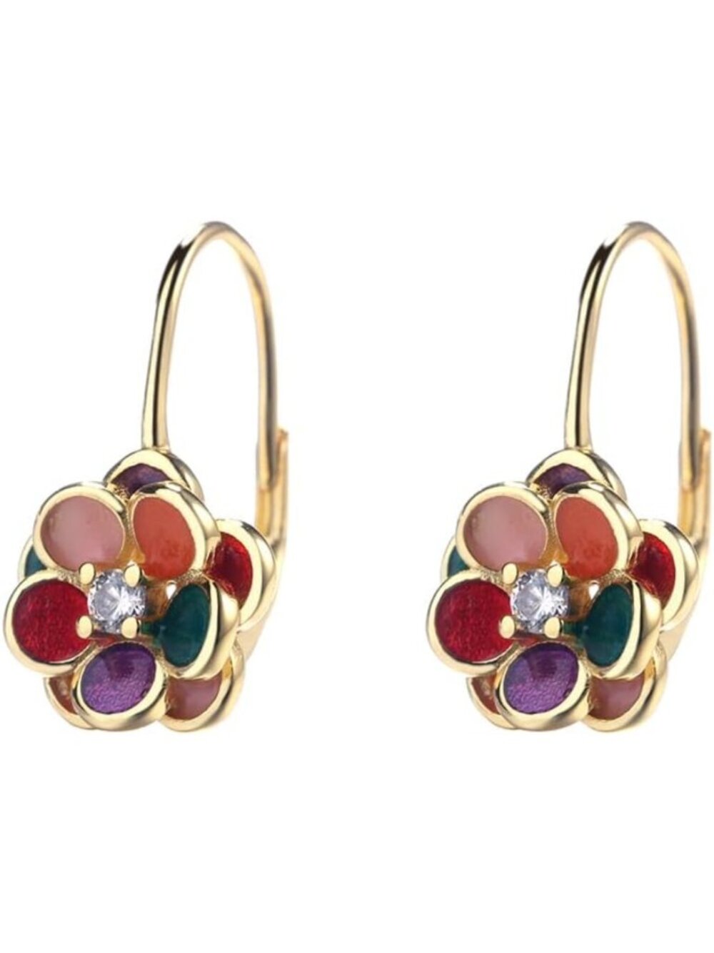 14k Gold Plated Crystal Floral Leverback Earrings - Elegant Jewelry Gift for